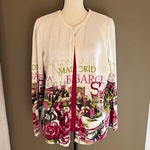 CJ Banks European Novelty Print Cardigan & Raspberry Sleeveless Tee, Size X  14